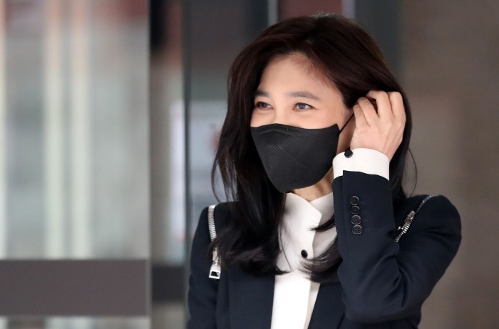 Head of Shilla Hotel Lee Boo-jin photographed on her way to a general meeting of shareholders on March 17, 2022