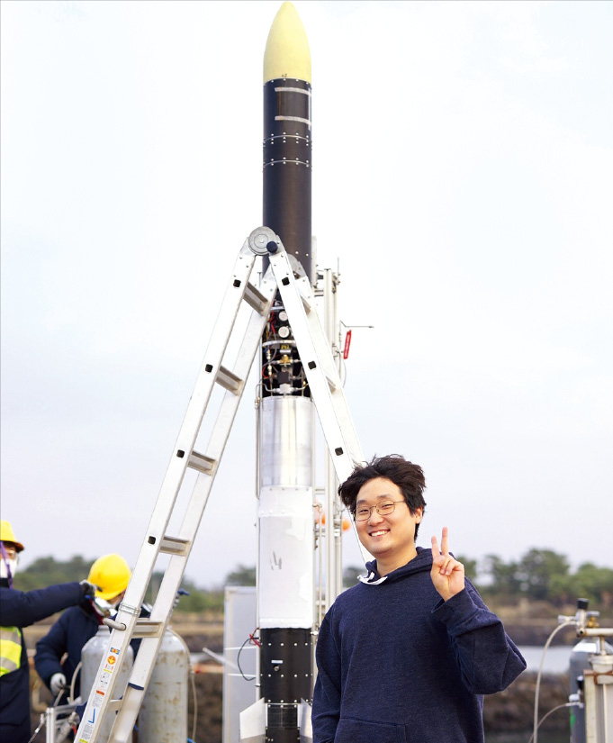Perigee founder Shin Dong-yoon in front of Blue Whale
