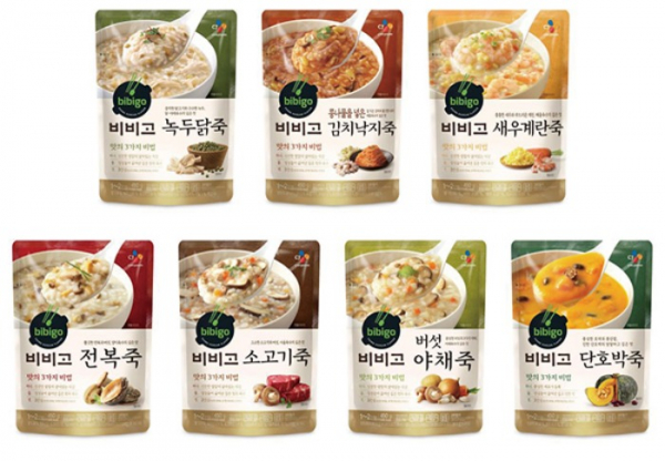 CJ　CheilJedang's　porridge　line　was　previously　sold　under　the　Bibigo　brand