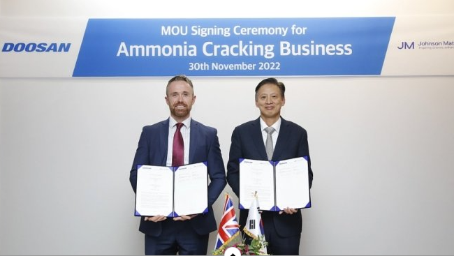 Doosan　Enerbility　signs　MOU　with　Britain's　Johnson　Matthey　in　ammonia　cracking　solutions