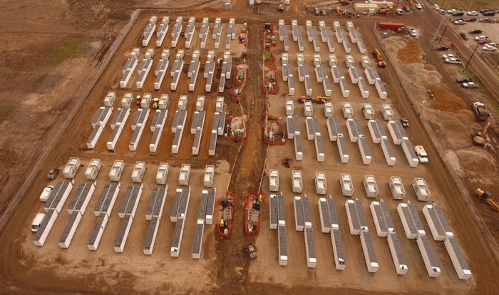 A battery energy storage system (BESS) project under construction by Hanwha Q Cells in Cunningham, Texas