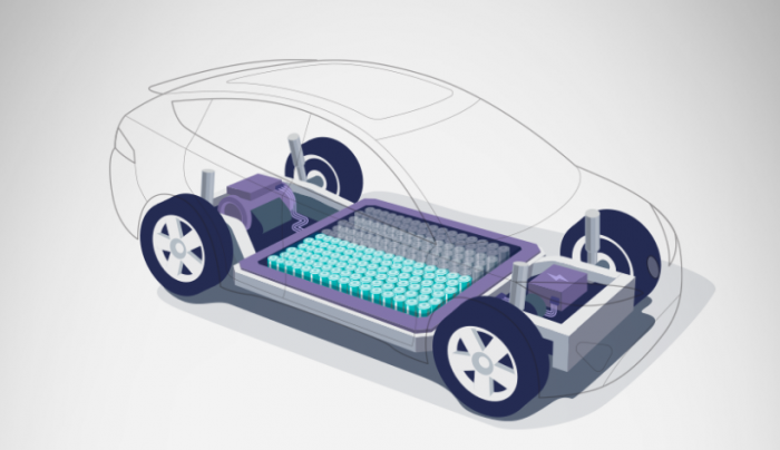 Illustration of cylindrical batteries installed in an electric vehicle (Courtesy of LG Energy)