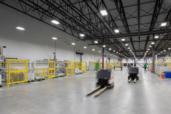The interior of Hanwha Q Cells' solar module plant in Dalton, Georgia