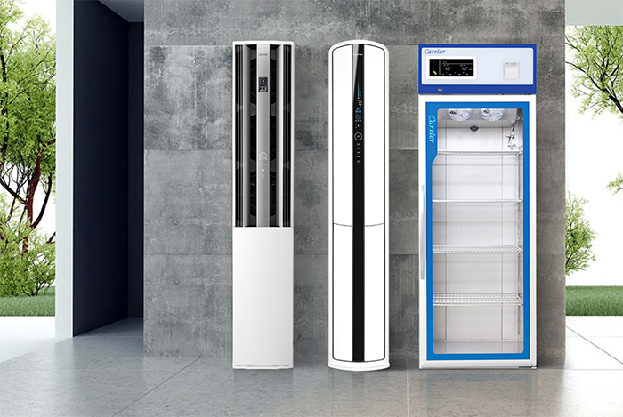 Products　of　Carrier’s　South　Korean　joint　venture　--　an　air　conditioner　(from　left),　air　purifier　and　medicine　refrigerator　(Courtesy　of　CRK　Corp.)