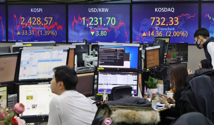 South　Korean　Hana　Bank's　trading　floor　in　central　Seoul