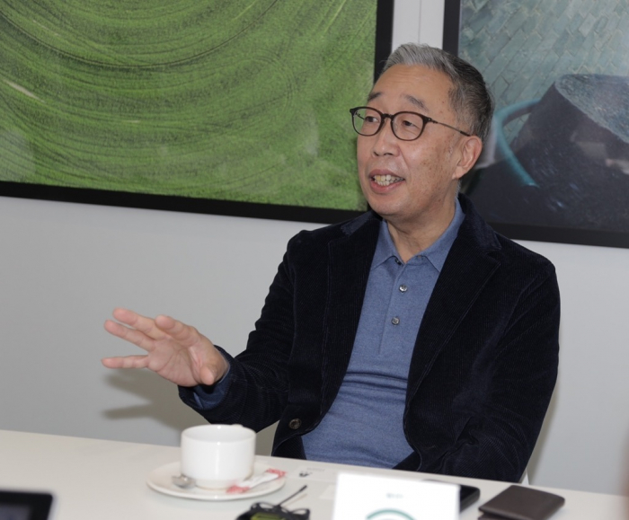 Doosan Group Vice Chairman Park Geewon speaks to the press on Feb. 28, 2023, at MWC Barcelona