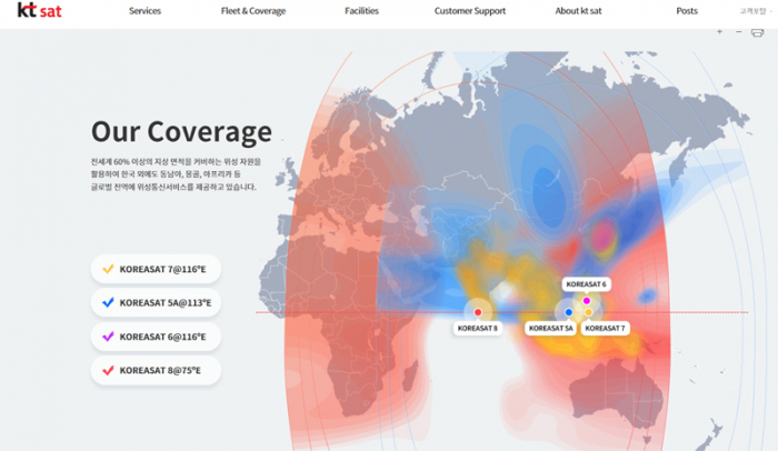 KT　SAT's　geostationary　satellite　internet　service　coverage　area