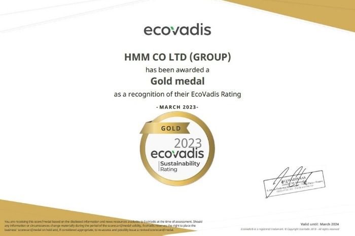 HMM　receives　Gold　rating　in　EcoVadis　ESG　evaluation　