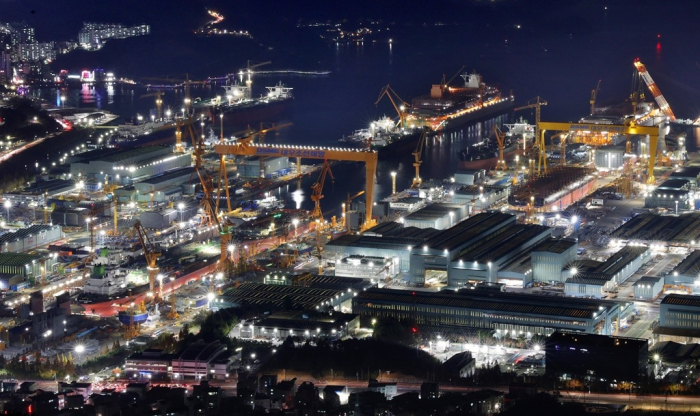 Daewoo Shipbuilding’s dockyard on Geoje Island, South Gyeongsang Province, South Korea