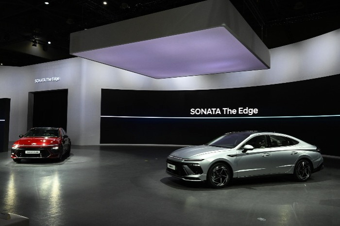 Hyundai Motor's Sonata The Edge displayed at the Seoul Mobility Show 2023 on March 30, 2023 at KINTEX