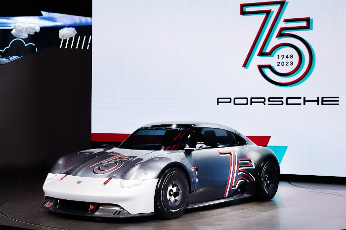 A Porsche sportscar at the Seoul Mobility Show 2023 on March 30, 2023 at KINTEX