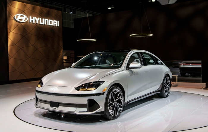 The IONIQ 6, Hyundai Motor's first all-electric sedan, at the LA Auto Show on Nov. 17, 2022 (Courtesy of Hyundai)