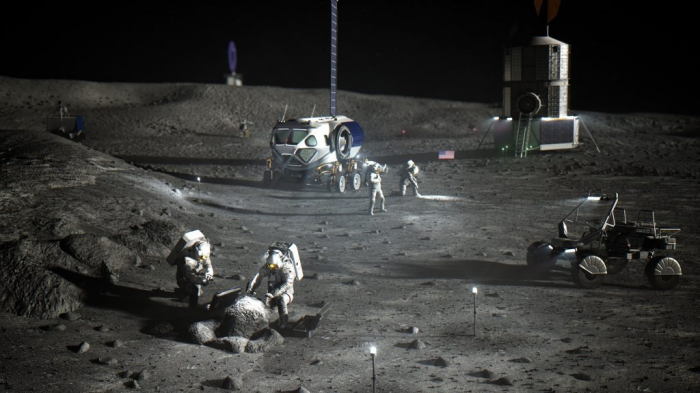 Illustration　of　NASA　astronauts　on　the　lunar　South　Pole　(Courtesy　of　NASA)