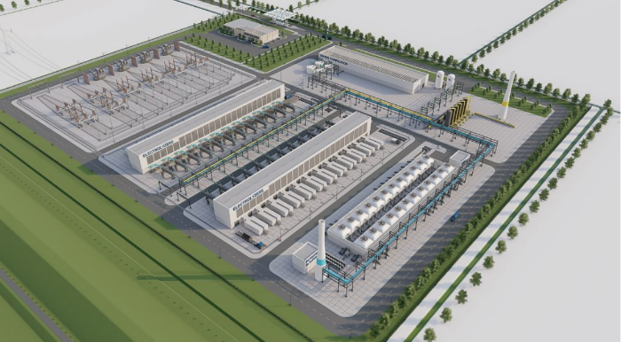 A　three-dimensional　picture　of　a　green　hydrogen　plant　to　be　built　for　the　first-stage　Nujio　qonik　project　(Courtesy　of　SK　Ecoplant)