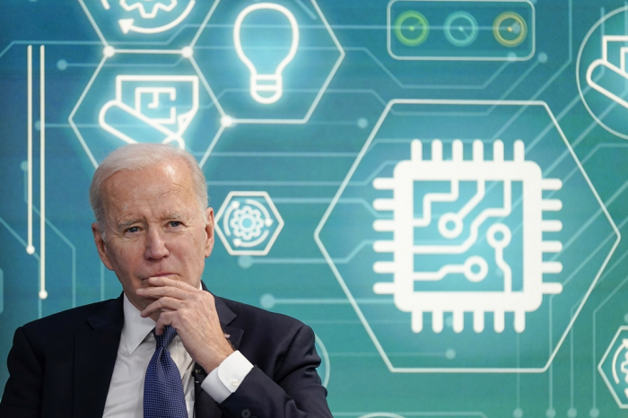 US President Joe Biden attends an event to support legislation that would encourage domestic manufacturing and strengthen supply chains for computer chips