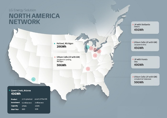 LG　Energy's　battery　manufacturing　facilities　in　North　America　(Graphics　by　Sunny　Park)