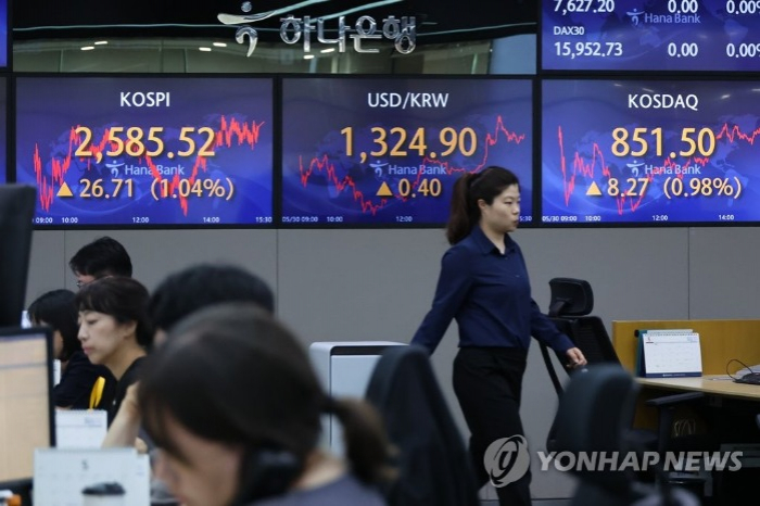 The　Kospi　closed　at　2585.52　on　May　30,　the　highest　since　June　10　of　2022　(Courtesy　of　Yonhap　News)