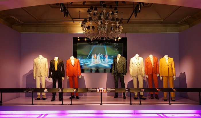 Stage　costumes　worn　by　BTS　for　their　Grammy　Awards　2021　performance　on　display　in　Kensington　Hotel　Yeouido