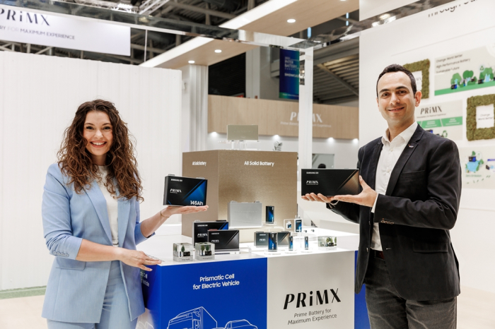 Samsung SDI showcases prismatic battery cells for EVs under its PRiMX brand at Interbattery Europe 2023