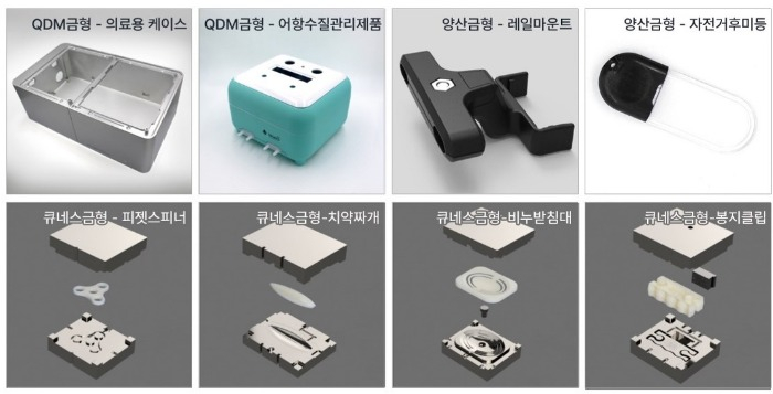 Various　products　produced　by　QNES　and　molds　for　its　micro　injection　molding　machines　(Courtesy　of　QNES) 