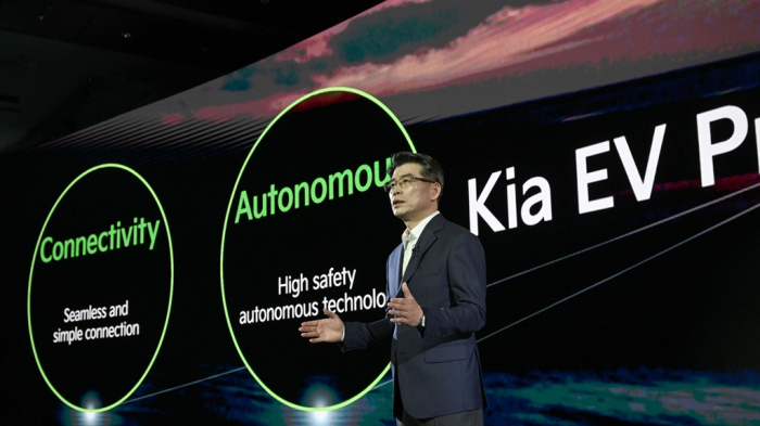 Kia　CEO　Song　Ho-sung　speaks　at　the　company's　2023　CEO　Investor　Day　forum　in　April