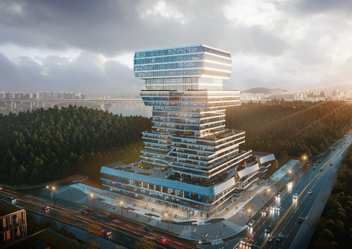 The three-dimensional bird's-eye view of the Seoul Unicorn Startup Hub facility to be located in Seongsu-dong