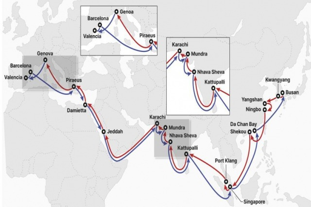HMM's　Indian-Mediterranean　container　route