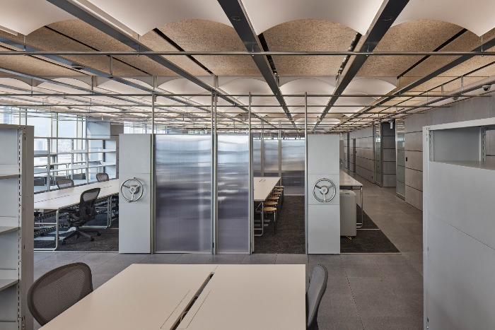 HYBE's 16th-floor office with rolling doors