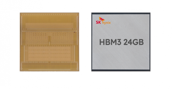SK　Hynix's　12-layer,　24　GB　HBM3　DRAM　chip　(Courtesy　of　SK　Hynix)