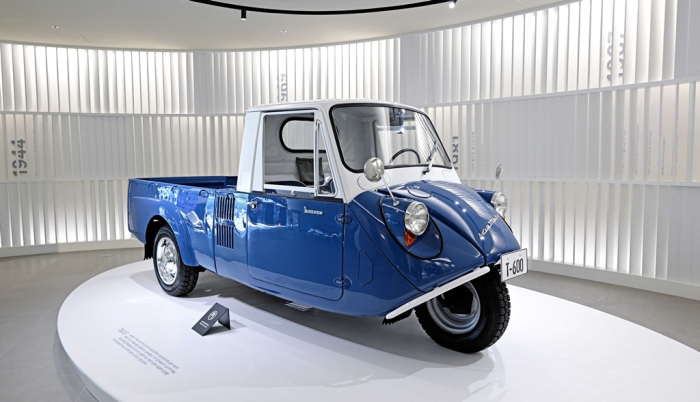 Kia's restored T-600 tricycle, its first three-wheeled pickup launched in 1969