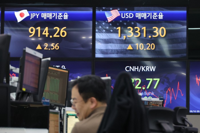 Forex　dealing　room　at　Hana　Bank　in　Seoul　on　Aug.　16,　2023　(Courtesy　of　Yonhap)