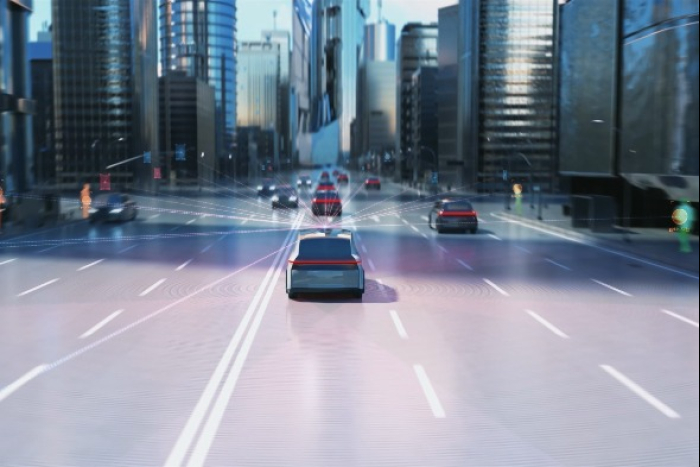 Image　of　autonomous　vehicle　exchanging　data　with　infrastructure,　cars　and　pedestrians　(Courtesy　of　Hyundai　Mobis) 