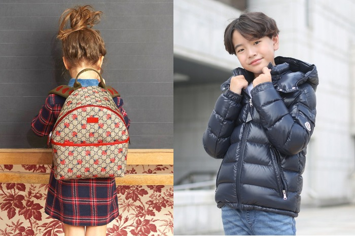 Gucci backpack for kids (left), Moncler puffer jacket