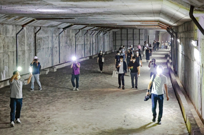 The hidden path below the City Hall subway station unveiled to the press on Sept. 5, 2023