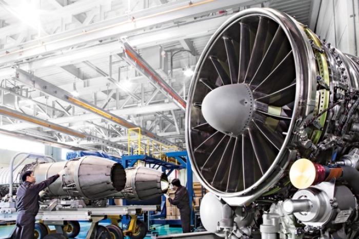 An aircraft engine part manufactured by Hanwha Aerospace