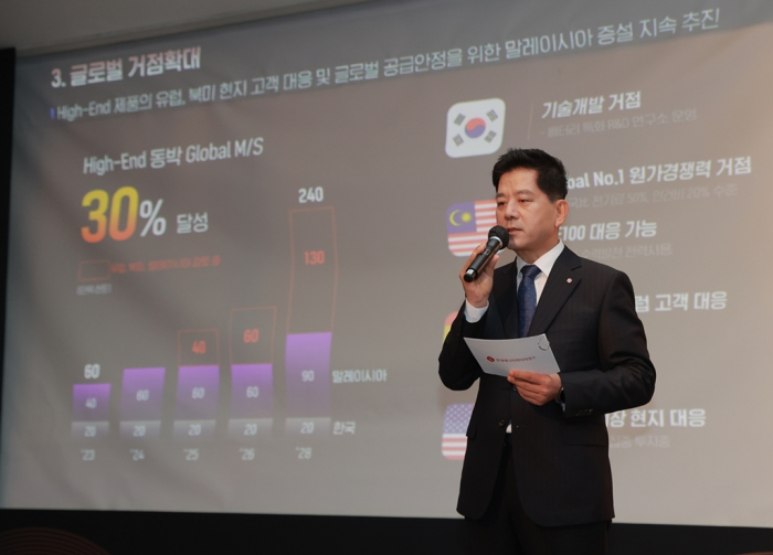 Lotte Energy Materials CEO Kim Yeon-seop unveils the company's business strategy on July 4, 2023