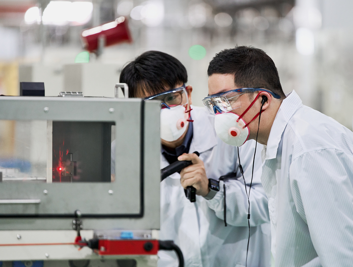 LG Group Chairman Koo Kwang-mo visits a cathode plant in Cheongju, North Chungcheon Province in April 2023 (Courtesy of LG)