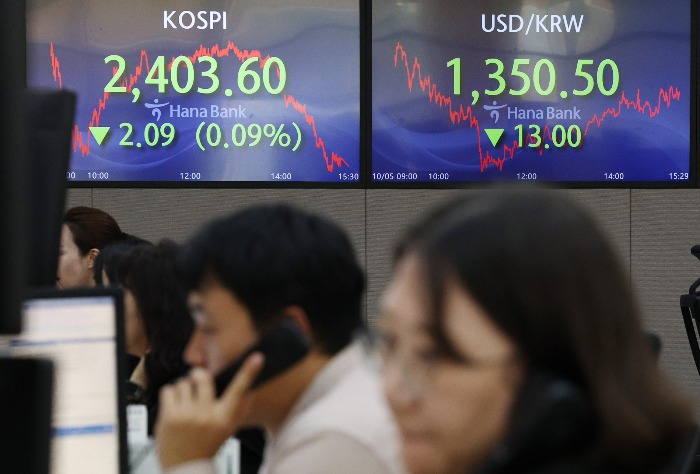 The　KOSPI　closed　steady　at　2,403.6　on　Oct.　5
