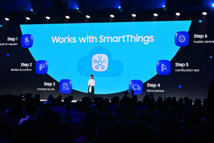 Jung Jae-yeon, executive VP and head of SmartThings, Device Platform Center at Samsung, speaks at Samsung Developer Conference 2023