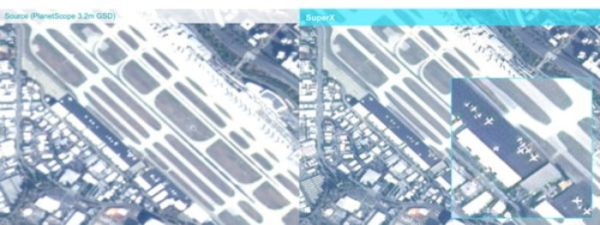 Low-resolution　satellite　image　on　left　and　the　refined　image　with　SIA’s　SuperX　on　right　(Courtesy　of　SIA)