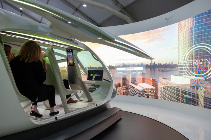 Hyundai Motor's UAM affiliate Supernal showcases the concept model of its eVTOL aircraft at Seoul ADEX 2023