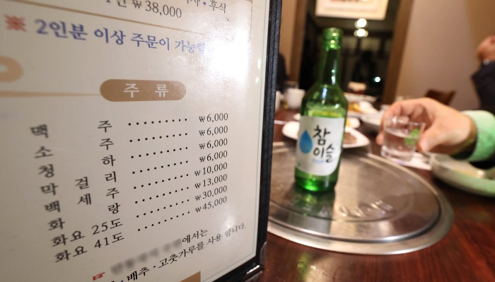 An alcoholic drinks menu at a restaurant