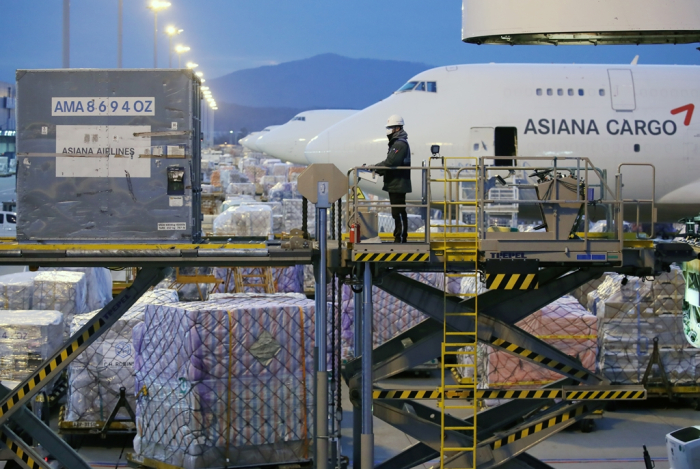 An Asiana Airlines' freighter at Incheon International Airport