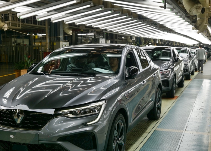 Renault Korea vehicles at an assembly line at its Busan plant