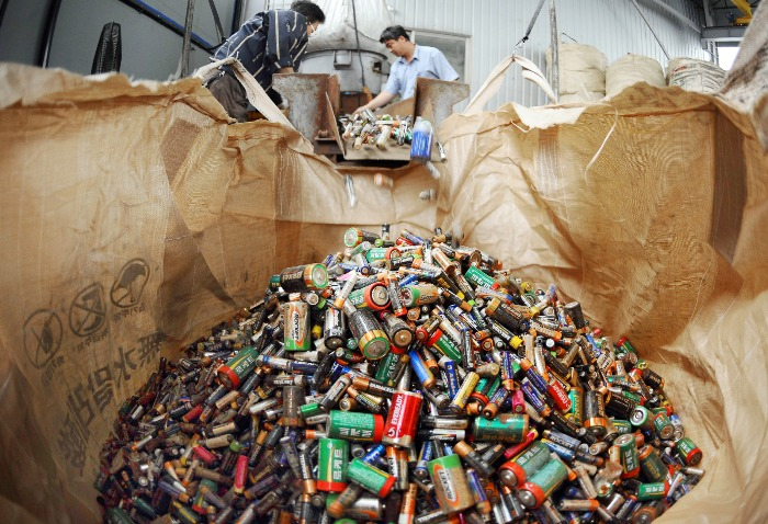 A pile of used batteries