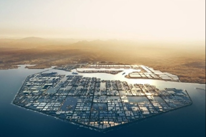 Bird's-eye view of Oxagon in Tabuk, Saudi Arabia (Courtesy of NEOM)