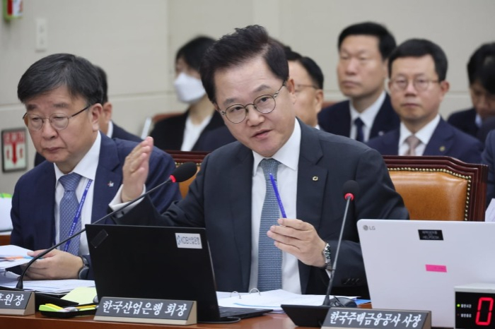 KDB Chairman Kang Seok-hoon at parliamentary audit on Oct. 24 (Courtesy of Yonhap News)