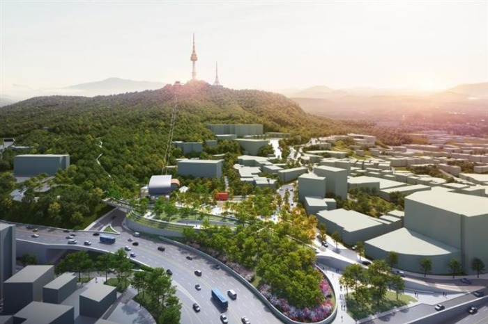 A　bird's　eye　rendering　of　the　proposed　Namsan　aerial　lift　facility　(Courtesy　of　Seoul　Metropolitan　Government)