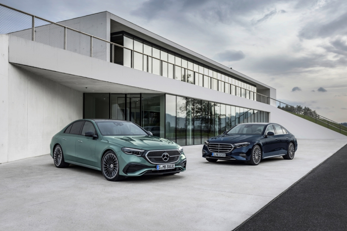 The 2024 Mercedes-Benz E-Class sedan AMG line (left) and the Exclusive line
