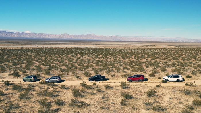 Hyundai Motor and Kia's SUVs undergo a safety test at Hyundai's California Proving Ground in the Mojave Desert